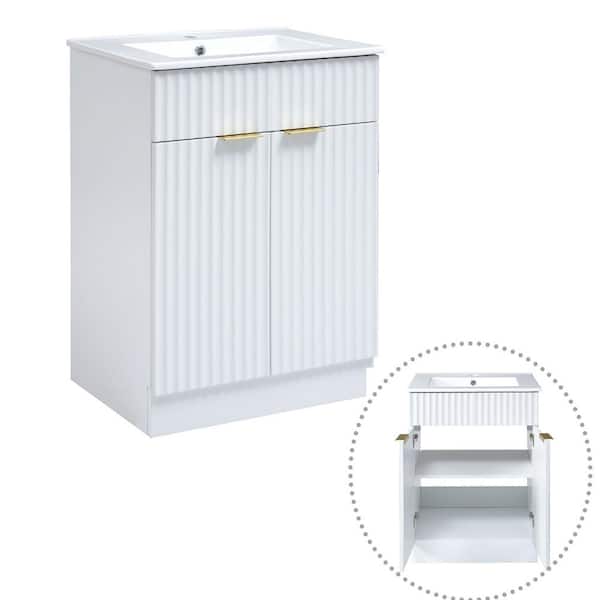 Miscool Ami 24 in. W x 18.3 in. D x 34 in. H Single Sink Bathroom Vanity In White With Ceramic Top (Soft-Close Door)