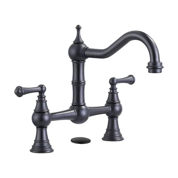 Vintage Double Handle High Arc 2-3 Hole Brass Bridge Kitchen Faucet with Sink Hole Cover in Oil Rubbed Bronze