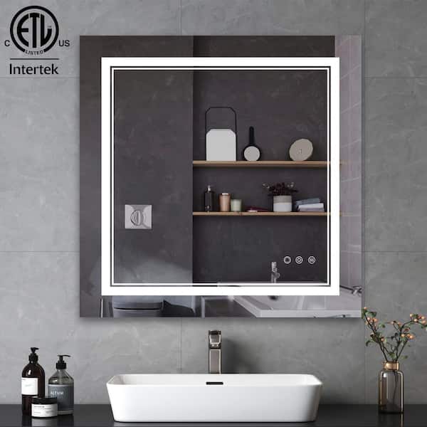 30 in. W x 30 in. H Bright Rectangular Frameless Anti-Fog LED Light Wall Bathroom Vanity Mirror in Tempered Glass