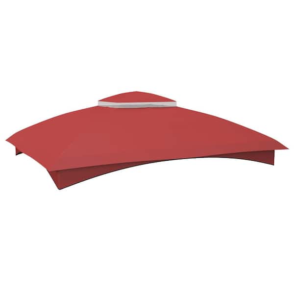 Unbranded 10x12 ft. Gazebo Canopy Replacement, 2-Tier Outdoor Gazebo Cover Top Roof with Drainage Holes in Wine Red (TOP ONLY)