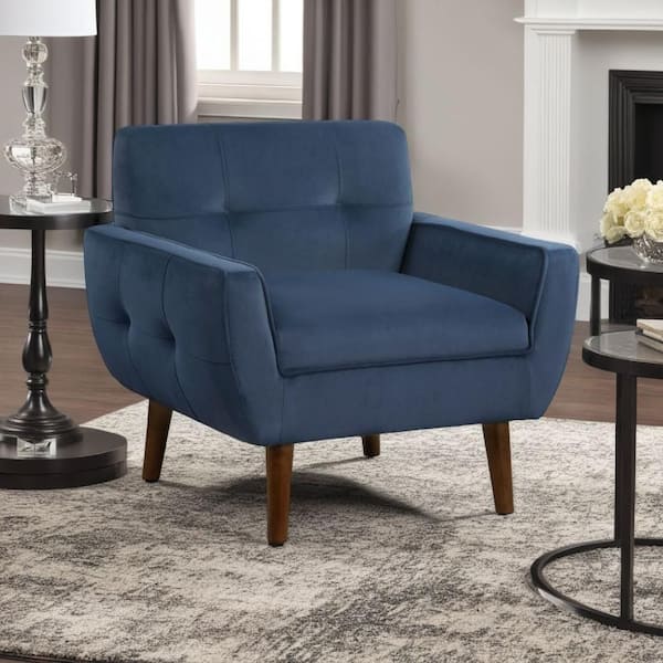 Roa Dark Brown and Navy Blue Velvet Arm Chair with 4 Legs Base Style