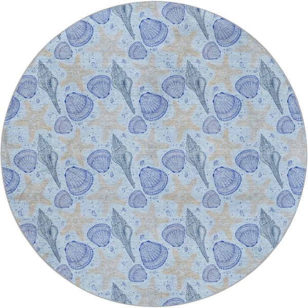 Dream Shag Premium Machine Washable Abstract ADS183 Blue 8 ft. x 8 ft. Round Rug