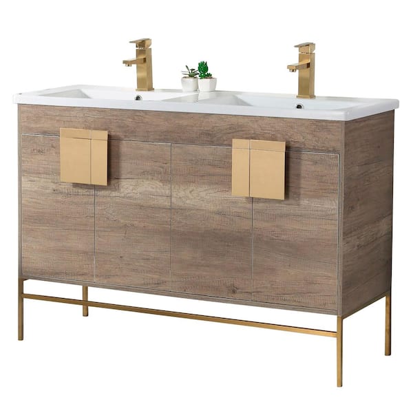 FINE FIXTURES Shawbridge 48 in. W x 18.11 in. D x 33.5 in. H Bath Vanity in Shadow Gray with White Ceramic Vanity Top