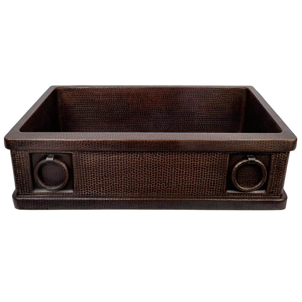 33" Hammered Copper Single Basin Apron Kitchen Sink with Rings