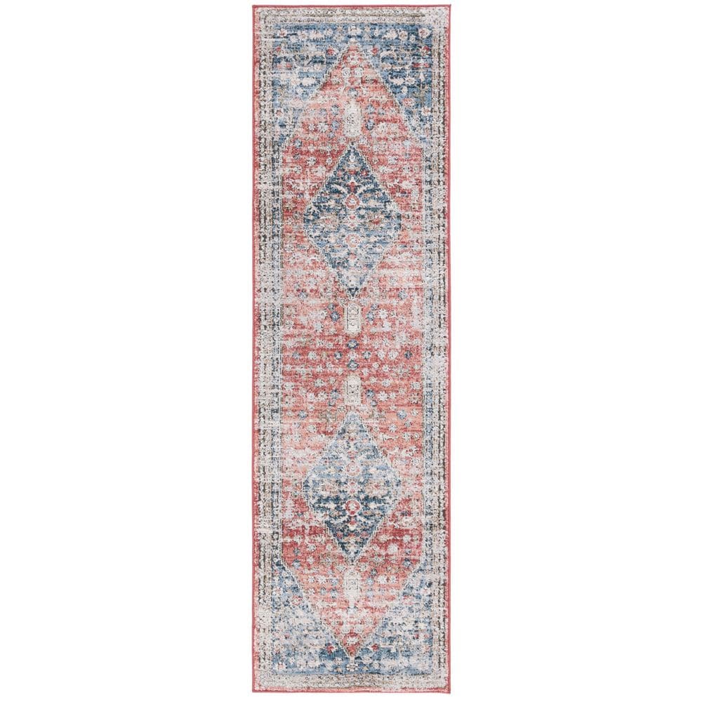 SAFAVIEH Rosewood 2 ft. x 8 ft. Blue/Red Distressed Ornate Runner Rug ...