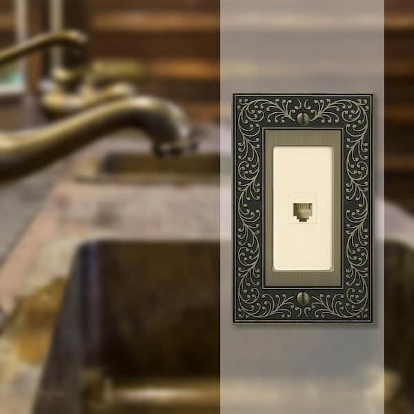 English Garden 1 Gang Phone Metal Wall Plate - Brushed Brass
