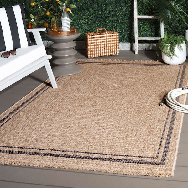 Retreat Natural/Black 9 ft. x 12 ft. Solid Border Indoor/Outdoor Area Rug