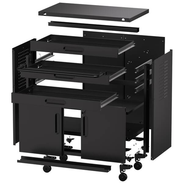 Black 34.3 in. Rolling Metal Tool Cabinet Heavy Duty Garage