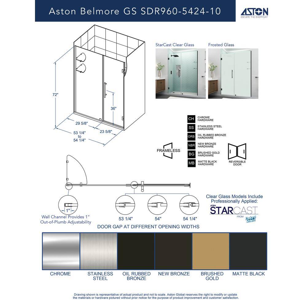 Belmore GS 72" Frameless Clear Glass Hinged Shower Door with Chrome Hardware