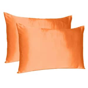 Amelia Orange Solid Color Satin Standard Pillowcases (Set of 2)