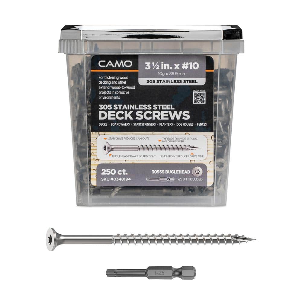 "#10 3-1/2 in. 305 Stainless Steel Premium Star Drive Bugle-Head Deck Screws (250-Count)" price history on PriceWatchPro