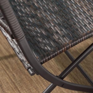 Tulane Black Folding Steel Wicker Outdoor Dining Chair (2-Pack)