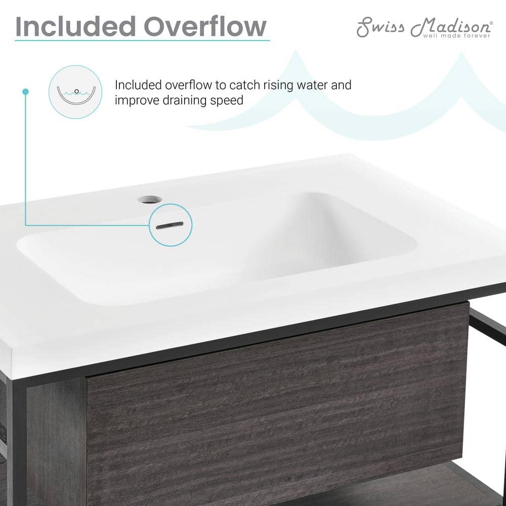 Claire 30" Black Ceramic Wall-Hung Vanity with Open Shelf