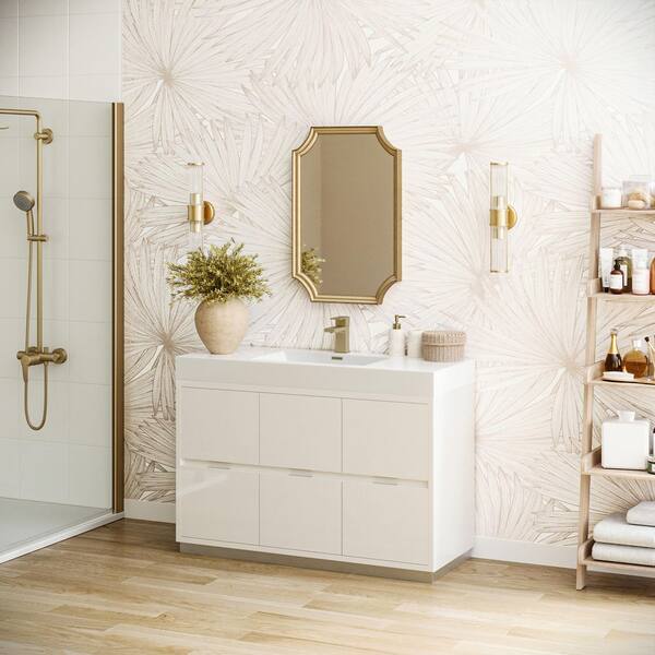 Valencia 48 in. W Bathroom Vanity in Glossy White with Acrylic Vanity Top in White