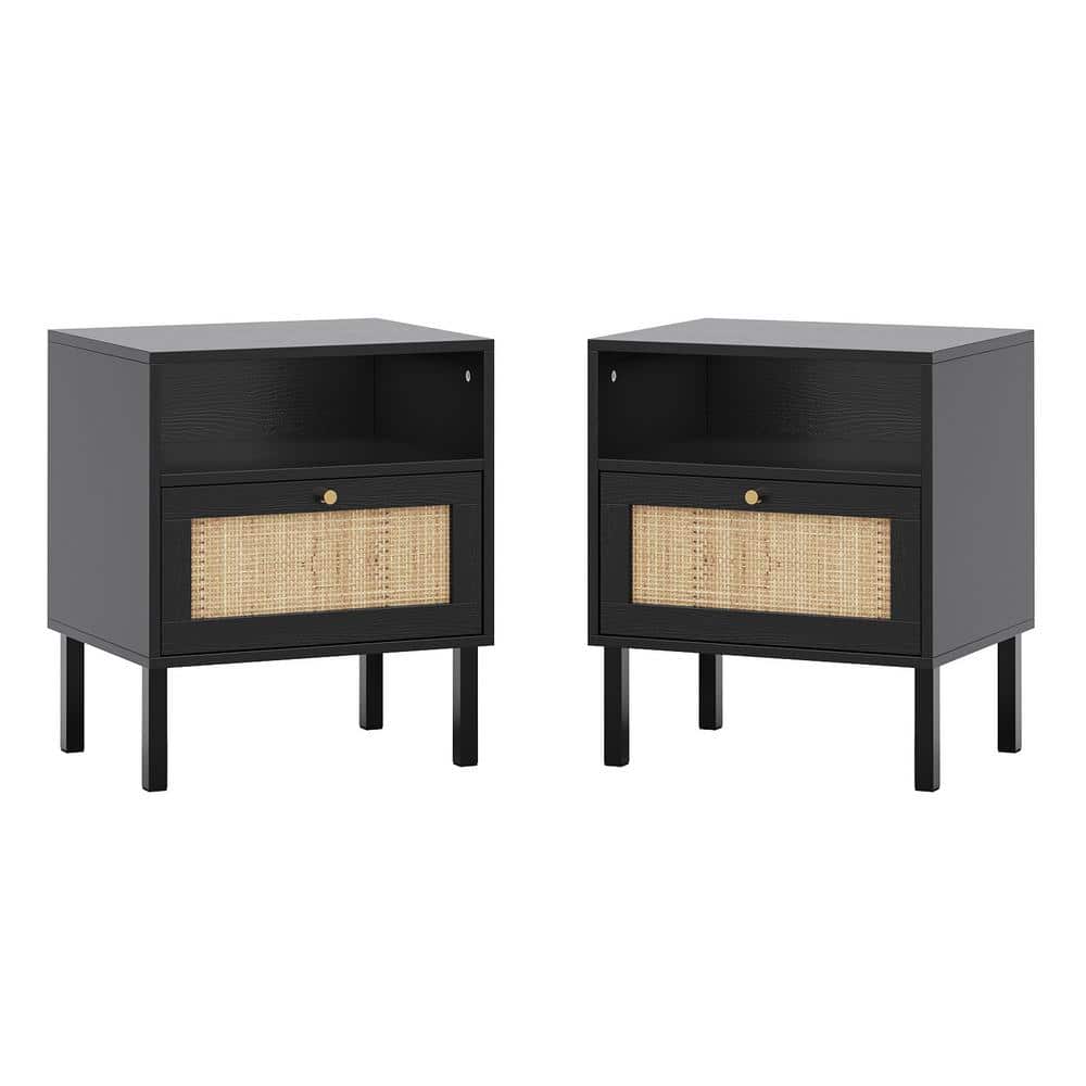 18.58 in. W x 15.04 in. D x 22.09 in. H Ready to Assemble Corner Standard Rattan Nightstand in Black with1 Door(2-Pack) price history on PriceWatchPro