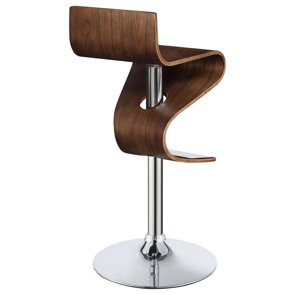 Covina Contemporary Swivel Adjustable Bar Stool in Walnut and Chrome