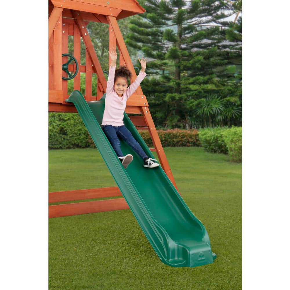 Cedar Chalet Wooden Playset with Slide, Swings, and Fort
