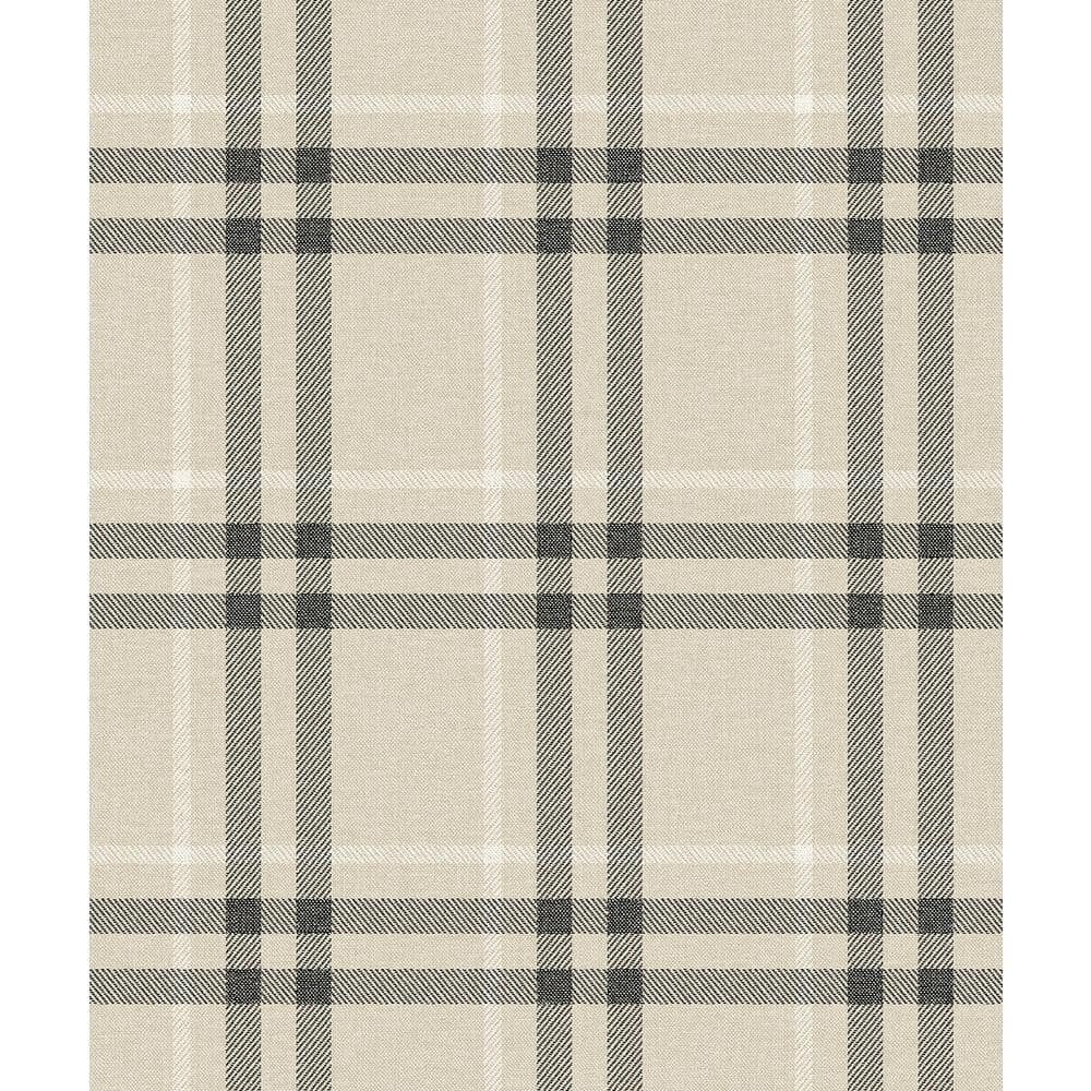 Linen and Ebony Plaid Peel and Stick Wallpaper Roll