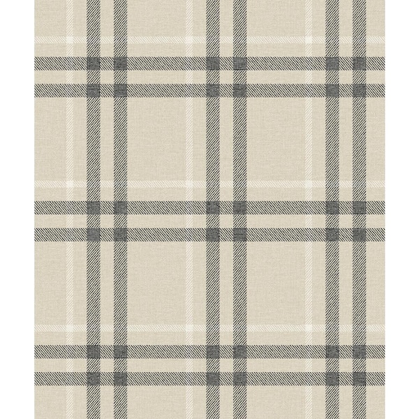 Linen and Ebony Calverlay Plaid Vinyl Peel and Stick Wallpaper Roll (31.35 sq. ft.)
