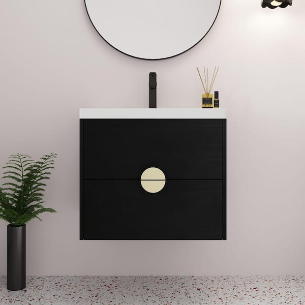 Staykiwi 24 in. W x 18.5 in. D x 21.5 in. H Floating Bath Vanity in Black with White Ceramic Basin Top