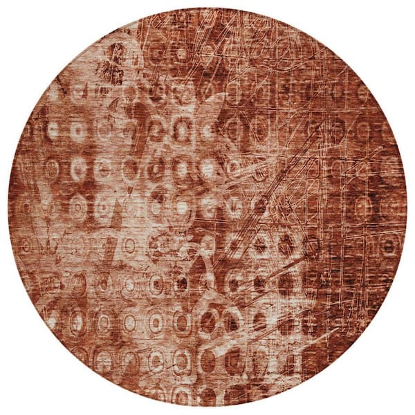 Orange 8 Round ft. Woven Ikat Polyester Round Indoor / Outdoor Area Rug