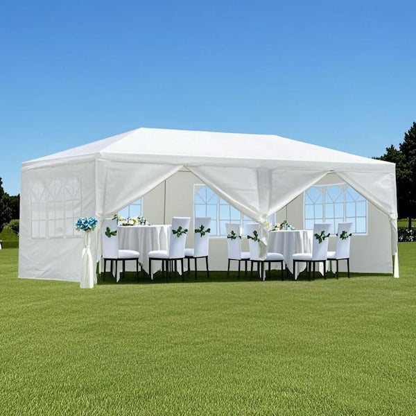 10 ft. x 20 ft. White Outdoor Canopy, Garden Tent with 6-Removable Sidewalls