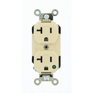 20 Amp Hospital Grade Extra Heavy Duty Self Grounding Duplex Outlet with Power Indication, Ivory
