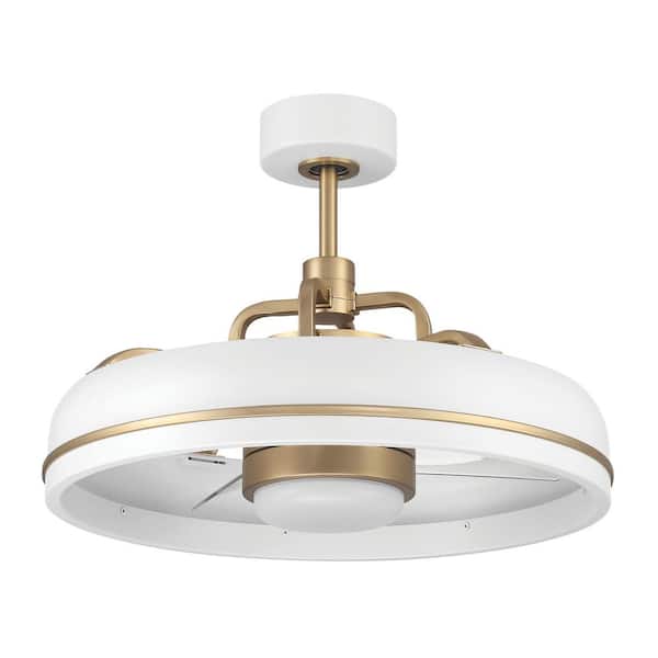 20 in. White/Satin Brass, Clear Acrylic Blades Angled Mount Indoor Standard Fandelier Integrated LED w/ Remote Included