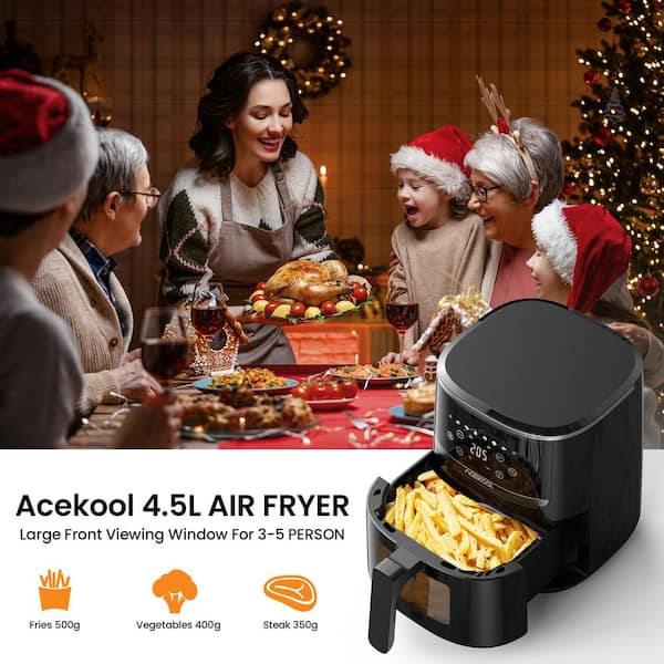 Garvee 5 qt. Black Air Fryer with Visible Window and Digital