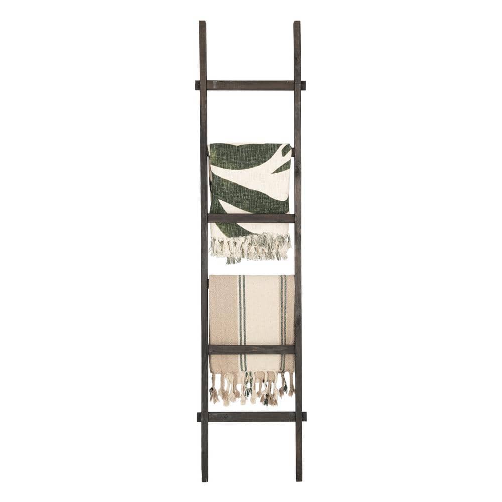 Black Fir Wood 6-Rung Decorative Blanket Ladder