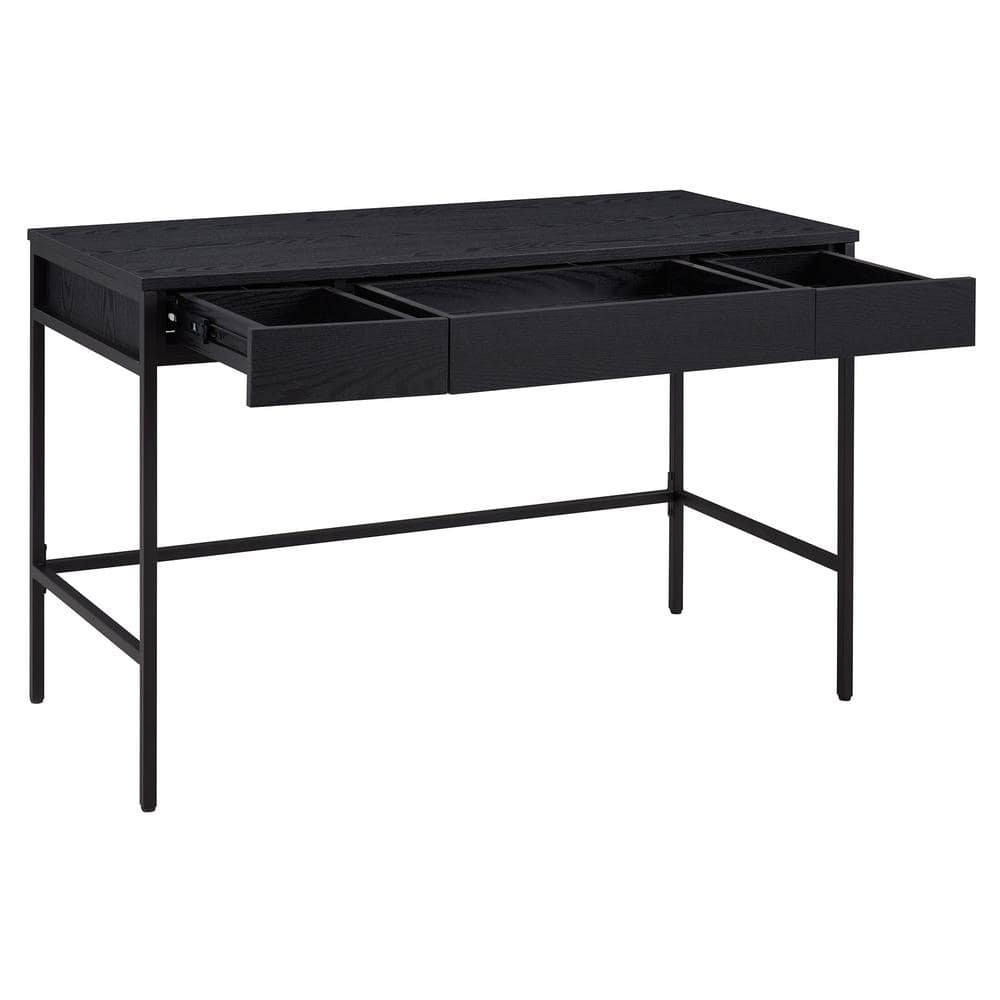Evans 47'' Mid-Century Black Steel Base Writing Desk with Drawers