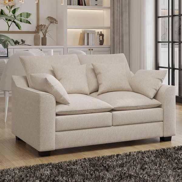 Harper & Bright Designs 55 in. Beige Polyester 2-Seater Loveseat with Pillows, Duck Down Filled Cushion Sofa for Living Room