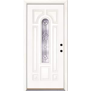 37.5 in. x 81.625 in. Medina Zinc Center Arch Lite Unfinished Smooth Left-Hand Inswing Fiberglass Prehung Front Door
