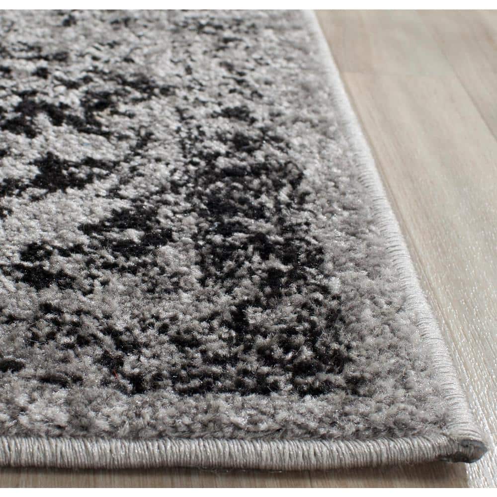 Grey and Black Hand-knotted Synthetic Runner Rug