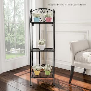 3-Tier Black Metal Decorative Folding Vertical Plant Stand Display