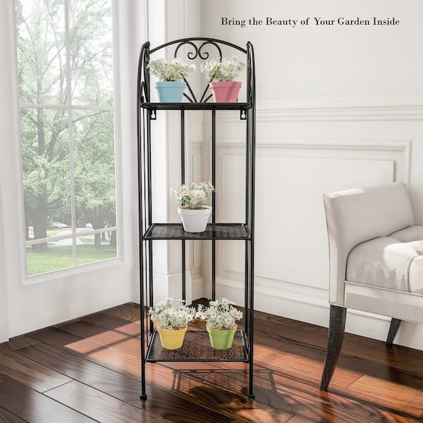 3-Tier Black Metal Decorative Folding Vertical Plant Stand Display