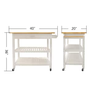 While Open Shelf Kitchen Cart with Butcher Block Top and Drawer