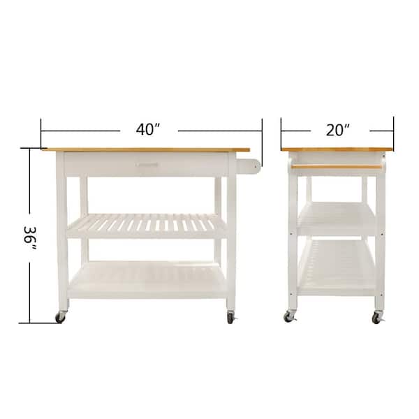 Tatahance While Open Shelf Kitchen Cart with Butcher Block Top and Drawer SFW42019900 The