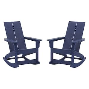 Blue Plastic Outdoor Rocking Chair in Blue (Set of 2)