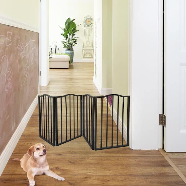 Folding 31.9 in. H x 72.4 in. W Dark Brown Solid Wood Pet Gate, Dog Gate for Doorways, Stairs(No Stair Railing Kit)