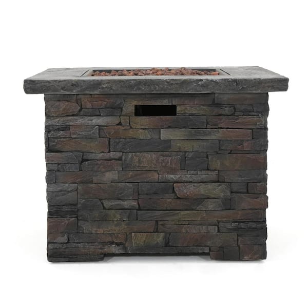 33 in. Square MGO Lightweight Concrete Propane Fire Pit with Hidden Tank Storage, 40,000 BTU Patio Heater