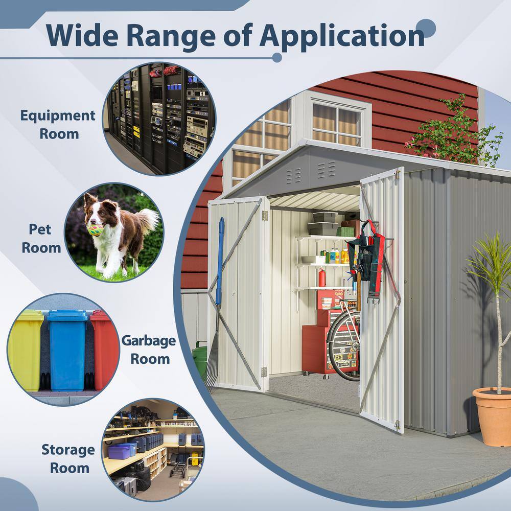 10' x 8' Gray Metal Double Door Storage Shed