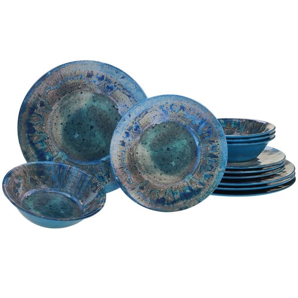 Radiance 12-Piece Casual Teal Melamine Outdoor Dinnerware Set (Service for 4)