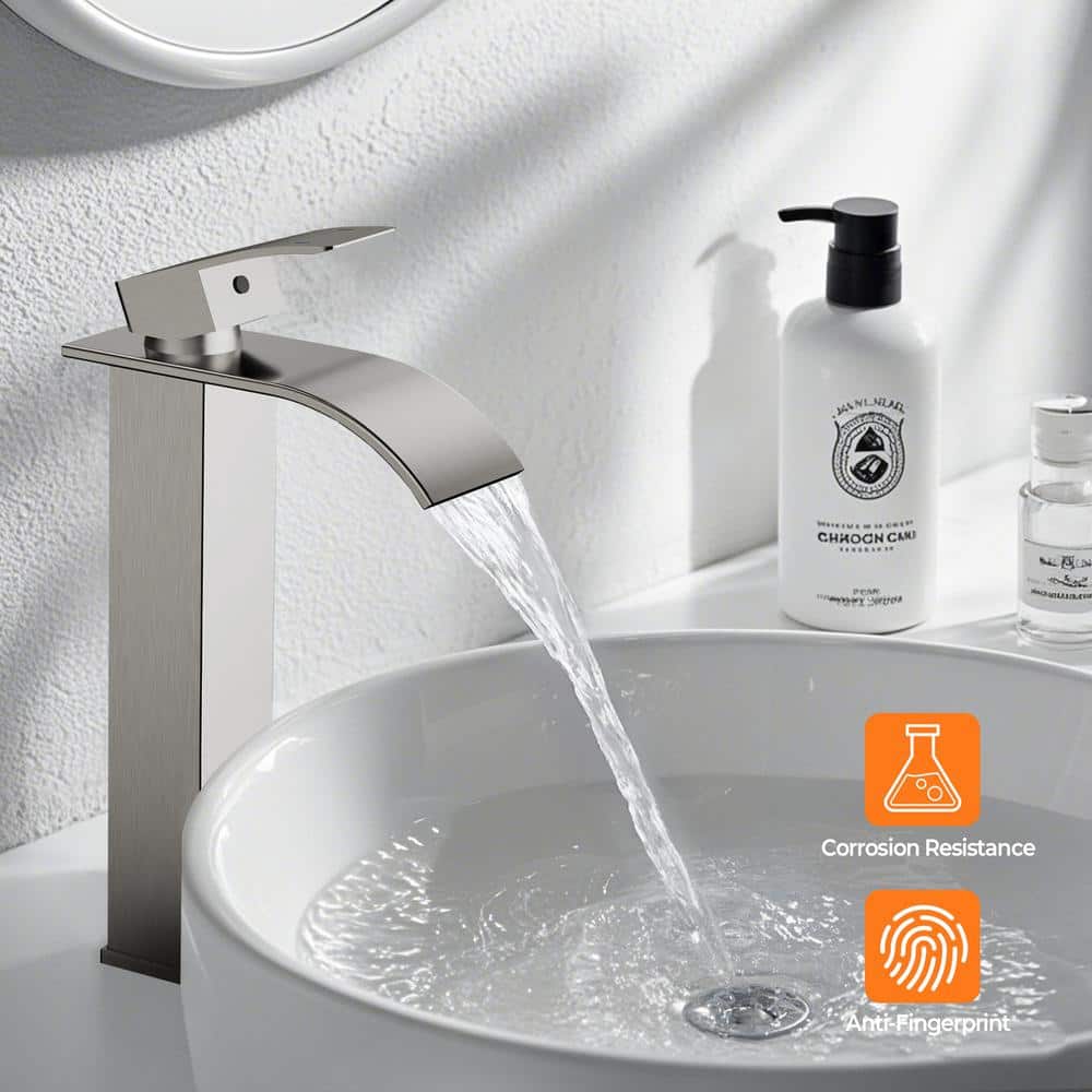 Brushed Nickel Single Handle High Arc Bathroom Faucet