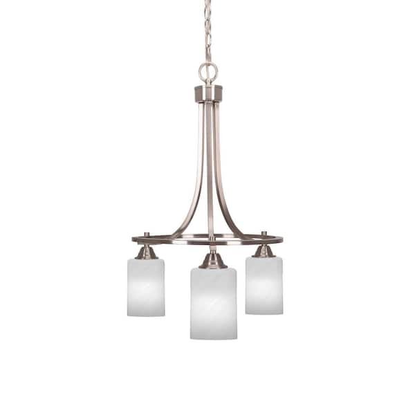 Madison 3-Light Brushed Nickel Round Chandelier with 4 in. White Marble Glass Shades, No bulbs included