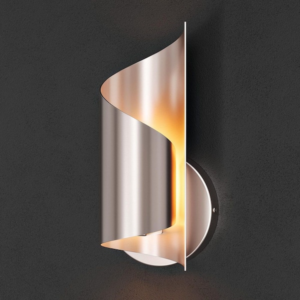 1-Light 4.1 in. Brushed Nickel Modern Wall Sconce Light with Right-Twist Curved Shade