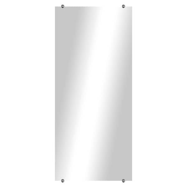 Unbranded Modern Rustic (40in. W x 33.5in. H) Frameless Rectangular Wall Mirror with Chrome Round Clips