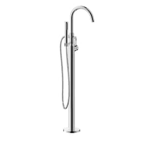 Single Handle Freestanding Floor-Mount Tub Filler with Hand Shower in Chrome