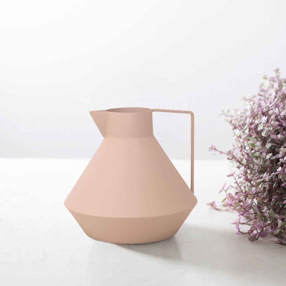 Matte Beige Textured Iron Decorative Pitcher with Handle