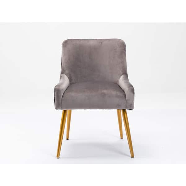 Unbranded Modern Velvet Wide Grey Accent Chair Side Chair with Swoop Arm Metal Legs